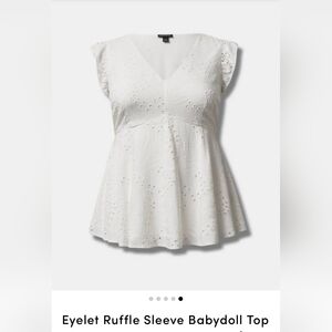 Torrid White Eyelet Ruffle Sleeve Babydoll Top‎